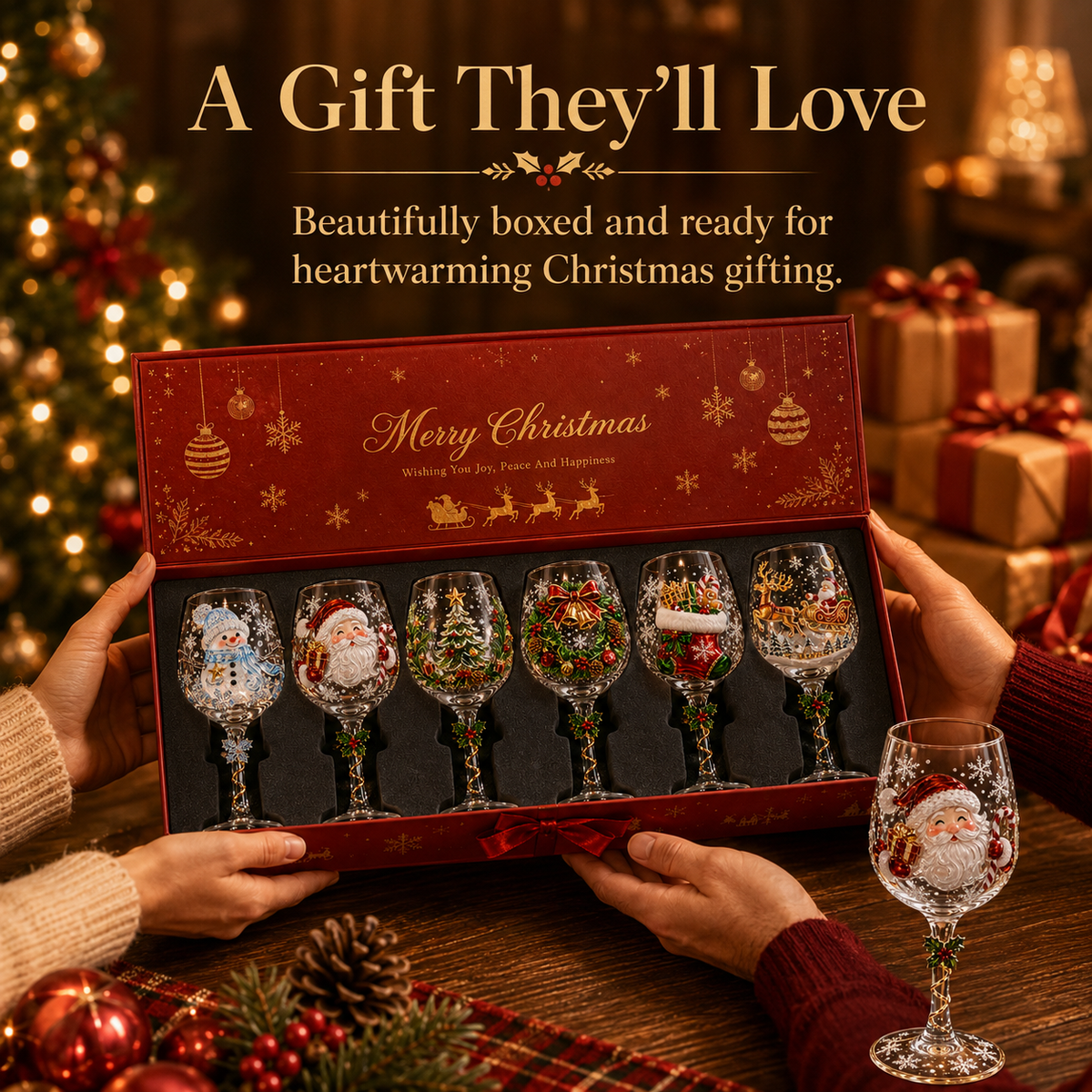 🎄🥂Christmas 3D Wine Glass Collection Gift Box Set