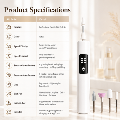 Jurevon® Professional Electric Nail Drill Kit – Digital Speed Manicure & Pedicure System