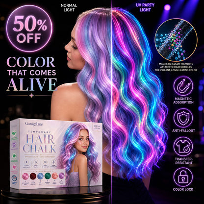 GarageLine® UV-Reactive Temporary Hair Chalk — Instant Color by Day, Glow Under Party Lights