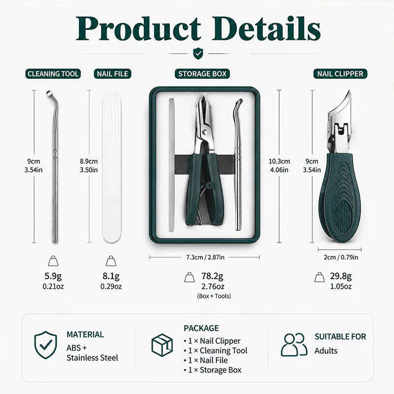Eagle Beak Angled Nail Clippers 3-Piece Set (With Nail Lifter & File) — Podiatrist-Grade Thick & Ingrown Toenail Trimmer 🦶✂️