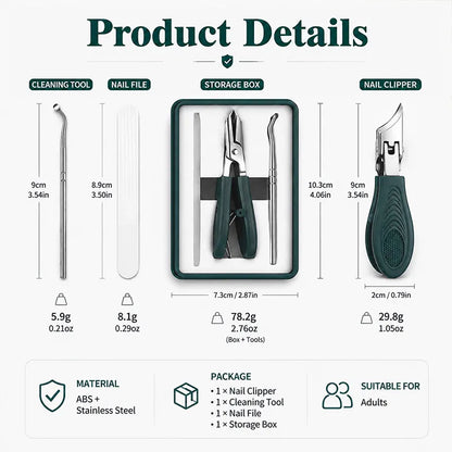 Eagle Beak Angled Nail Clippers 3-Piece Set (With Nail Lifter & File) — Podiatrist-Grade Thick & Ingrown Toenail Trimmer 🦶✂️