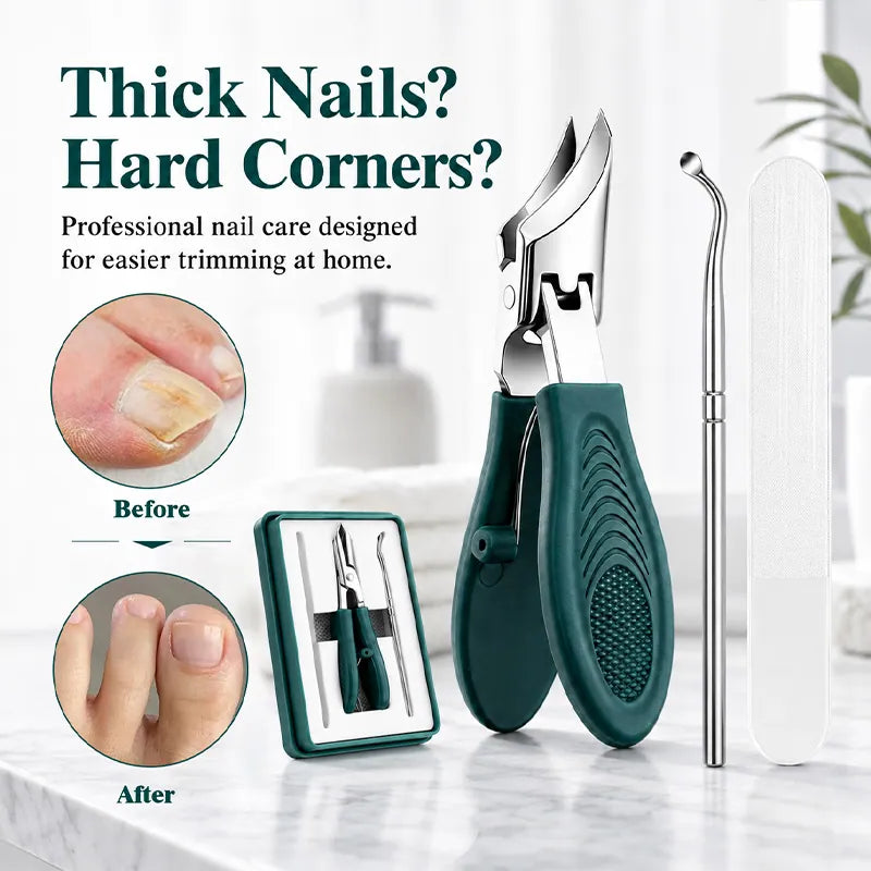 Eagle Beak Angled Nail Clippers 3-Piece Set (With Nail Lifter & File) — Podiatrist-Grade Thick & Ingrown Toenail Trimmer 🦶✂️