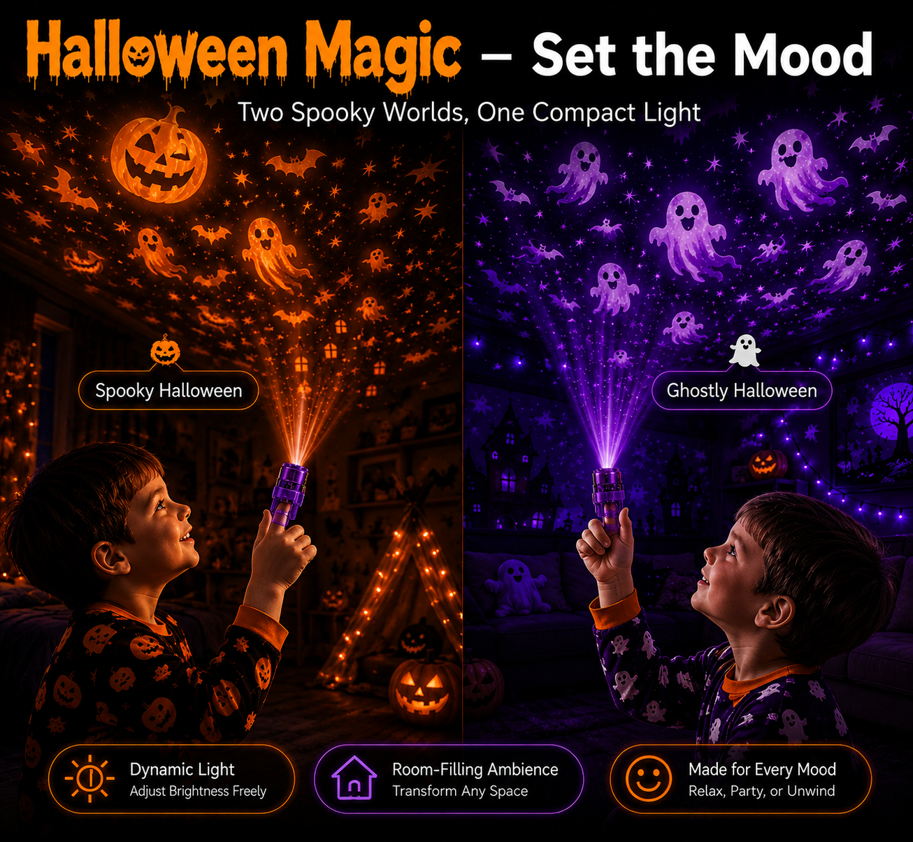 Jurevon® 2026 Halloween Magic Finger Projector – 24+ Spooky Scenes · 6 Magical Worlds