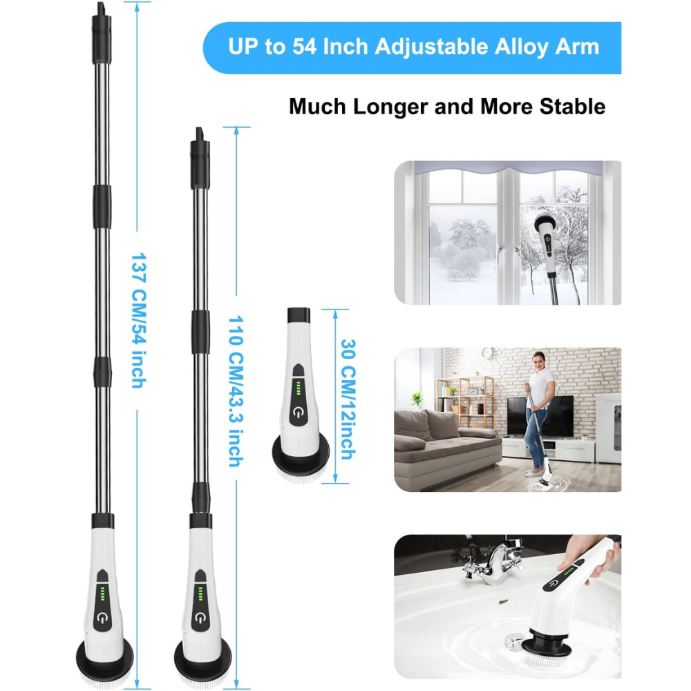 🌀 Jurevon® 9-in-1 Cordless Electric Spin Scrubber with 12–54" Extendable Handle for Bathroom, Kitchen & Floors ✨
