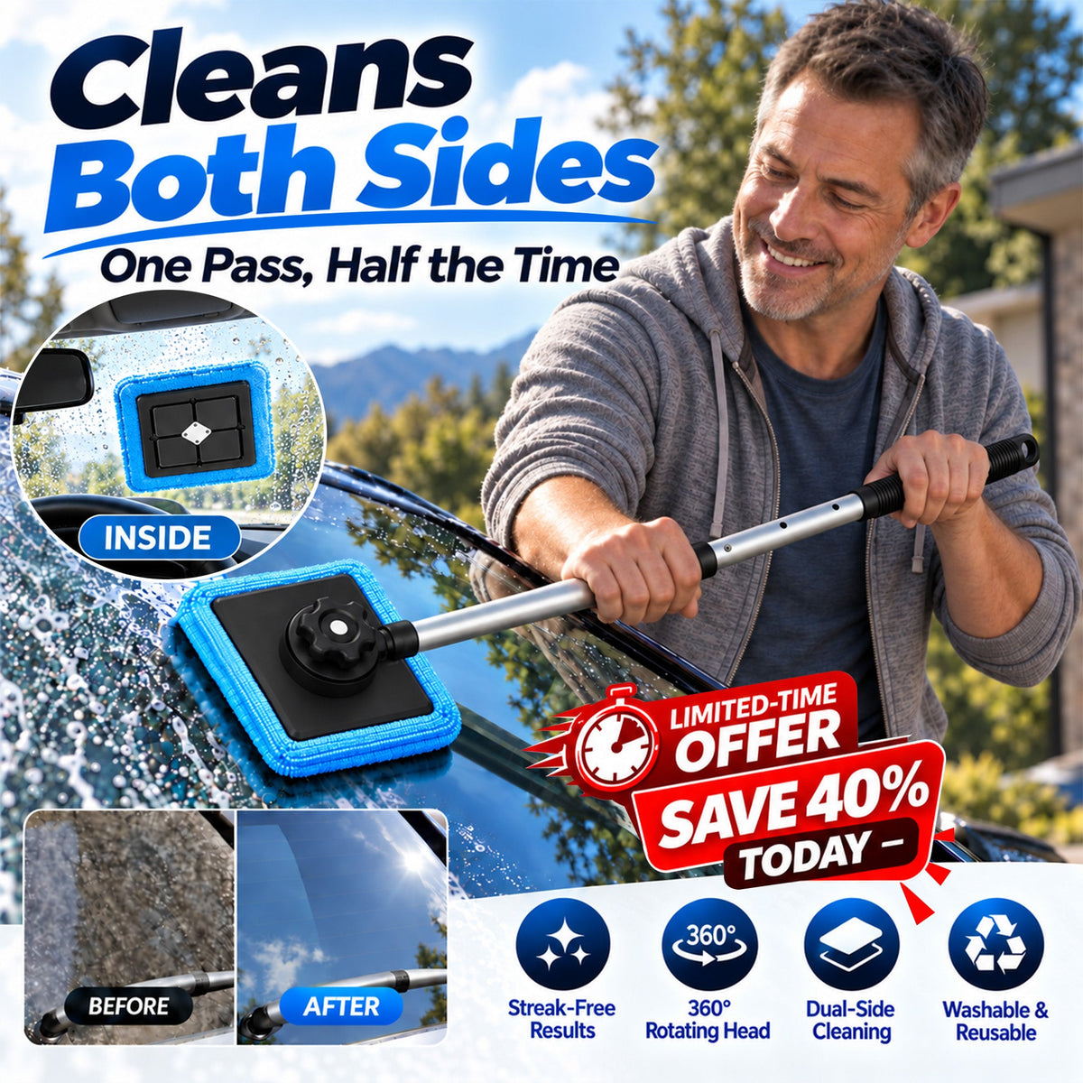 Jurevon® Dual-Sided Magnetic Car Windshield Cleaner