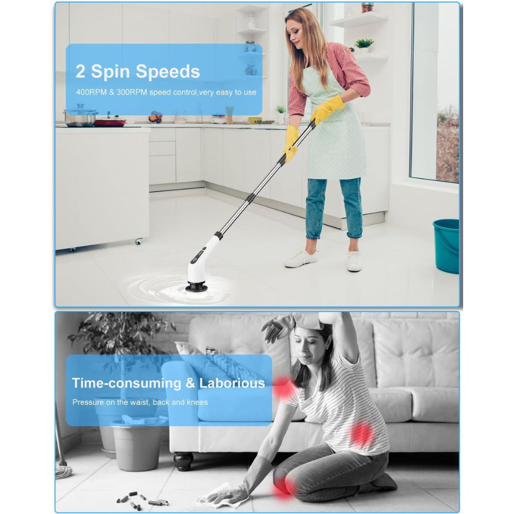 🌀 Jurevon® 9-in-1 Cordless Electric Spin Scrubber with 12–54" Extendable Handle for Bathroom, Kitchen & Floors ✨