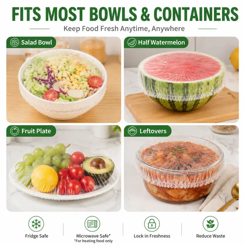 🏅 OFFICIAL 𝙅𝙪𝙧𝙚𝙫𝙤𝙣® STORE | 100PCS Stretch-to-Fit Food Covers for Bowls & Plates