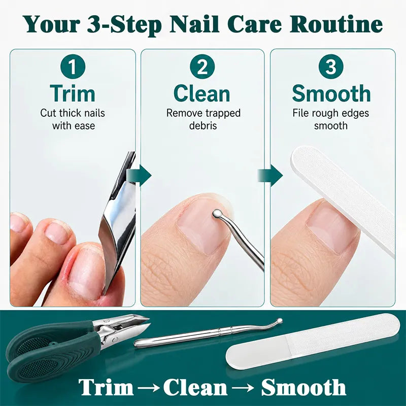 Eagle Beak Angled Nail Clippers 3-Piece Set (With Nail Lifter & File) — Podiatrist-Grade Thick & Ingrown Toenail Trimmer 🦶✂️