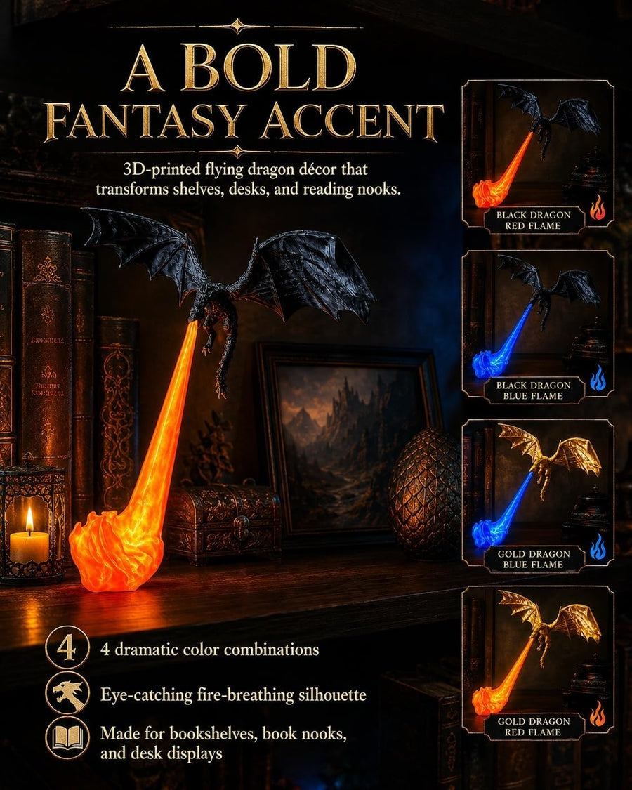 Dragon accent lamp displayed on a bookshelf