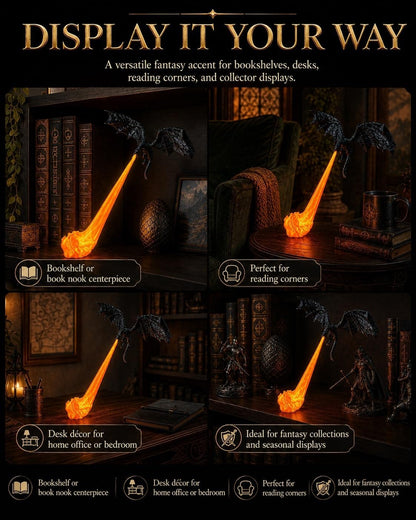 🔥Jurevon® Dragon’s Breath Ambient Night Light – Fantasy Bookshelf & Bedside Accent Lamp