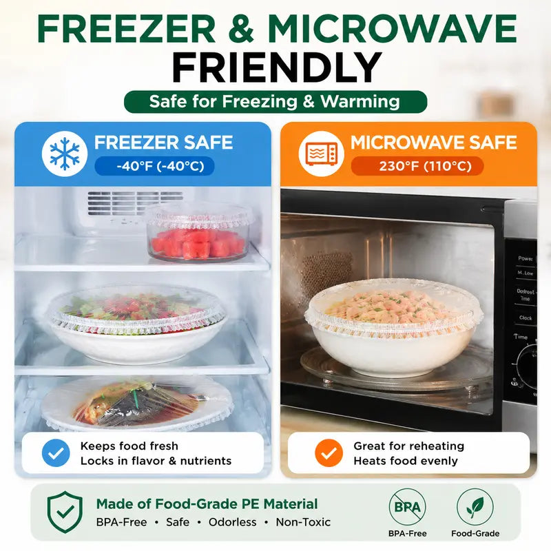 🏅 OFFICIAL 𝙅𝙪𝙧𝙚𝙫𝙤𝙣® STORE | 100PCS Stretch-to-Fit Food Covers for Bowls & Plates