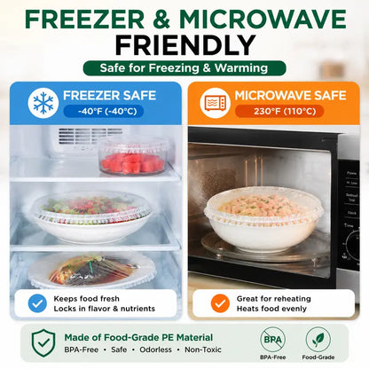 🏅 OFFICIAL 𝙅𝙪𝙧𝙚𝙫𝙤𝙣® STORE | 100PCS Stretch-to-Fit Food Covers for Bowls & Plates