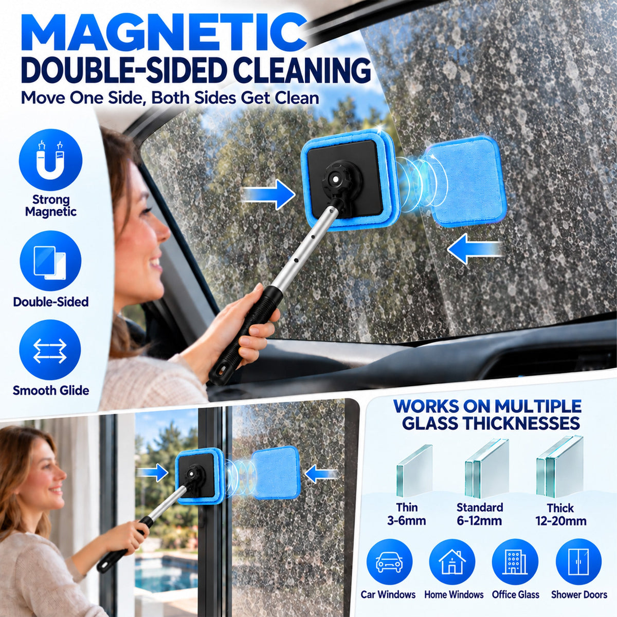 Jurevon® Dual-Sided Magnetic Car Windshield Cleaner