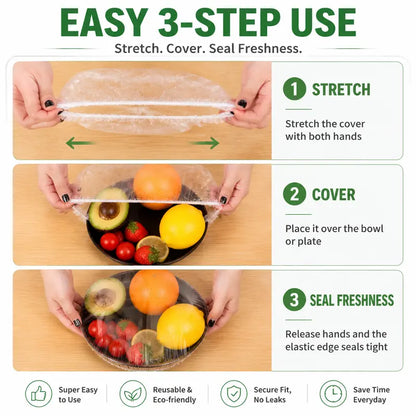 🏅 OFFICIAL 𝙅𝙪𝙧𝙚𝙫𝙤𝙣® STORE | 100PCS Stretch-to-Fit Food Covers for Bowls & Plates