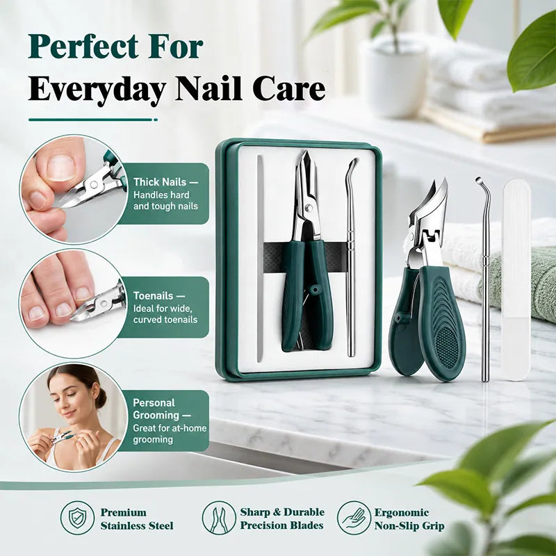 Eagle Beak Angled Nail Clippers 3-Piece Set (With Nail Lifter & File) — Podiatrist-Grade Thick & Ingrown Toenail Trimmer 🦶✂️