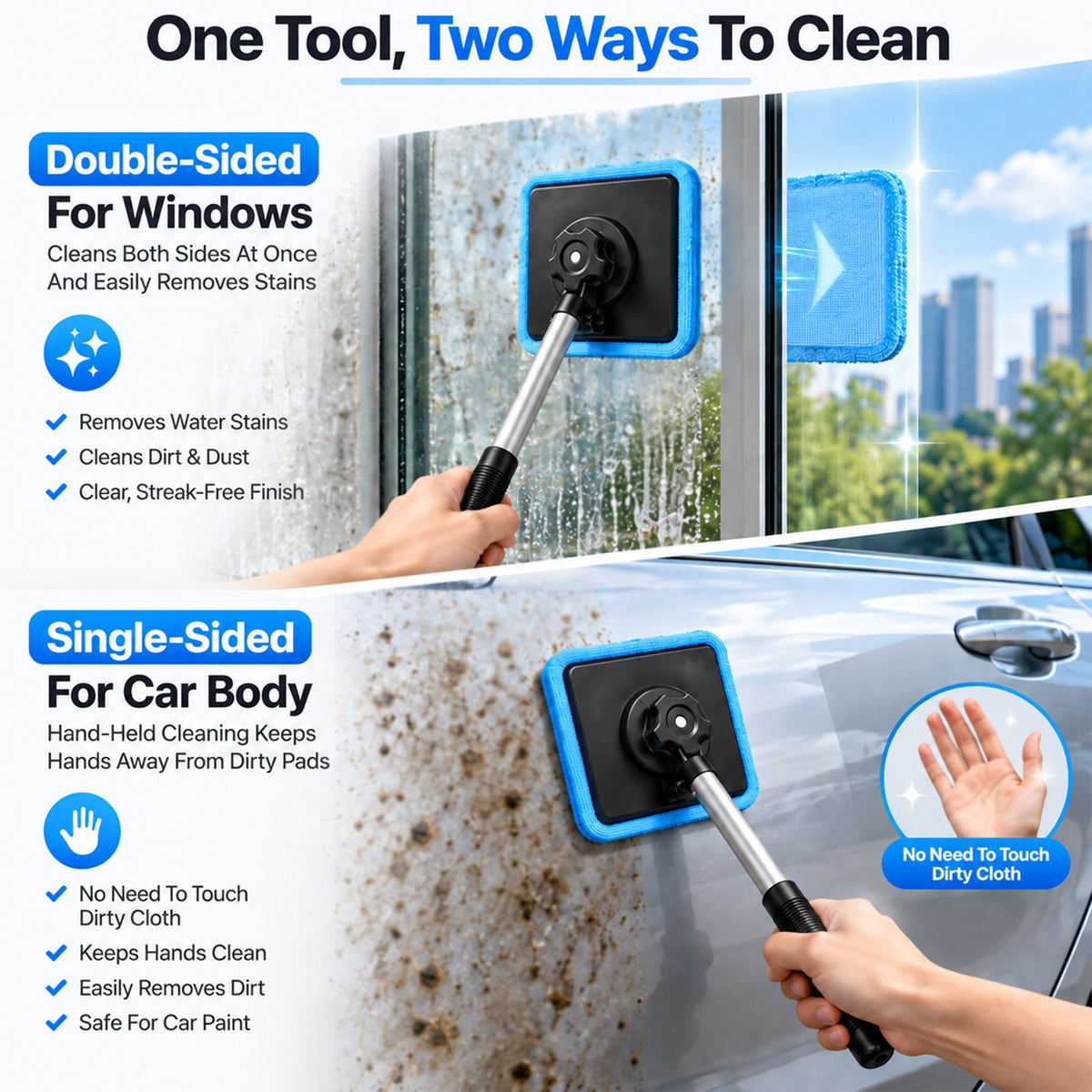 Jurevon® Dual-Sided Magnetic Car Windshield Cleaner