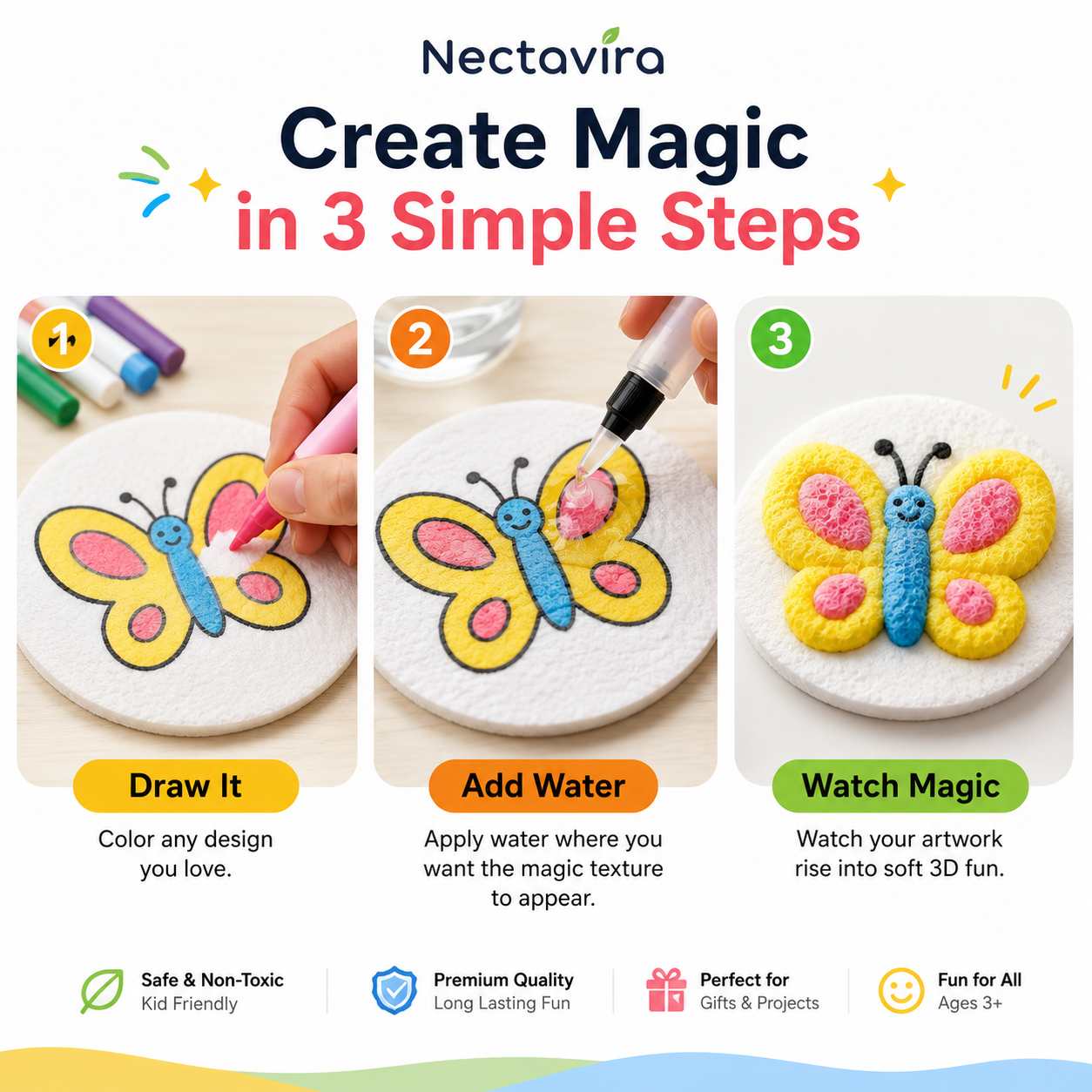 🎨 Nectavira® 3D Puffy Art Kit – Draw, Add Water & Watch It Puff!