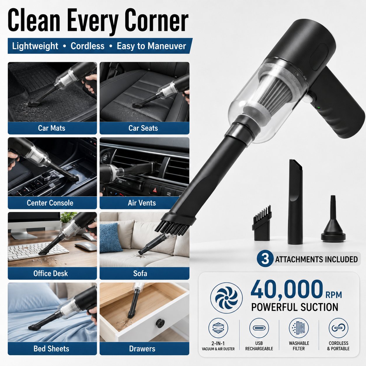 ✨Jurevon®Cordless 2-in-1 Mini Vacuum & Air Blower