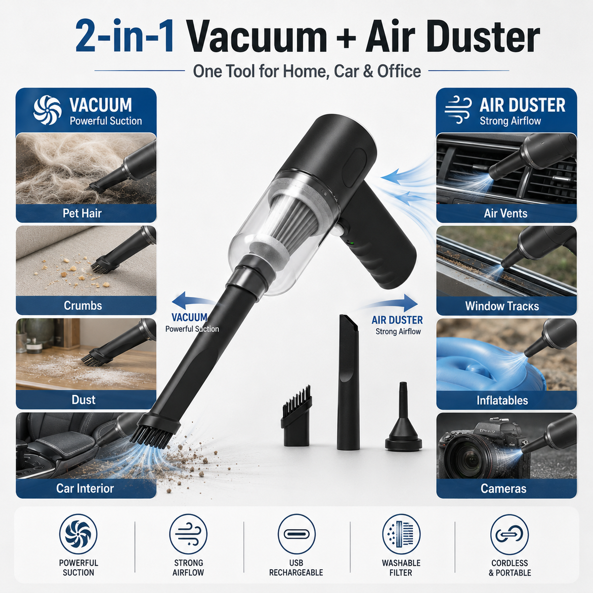 ✨Jurevon®Cordless 2-in-1 Mini Vacuum & Air Blower