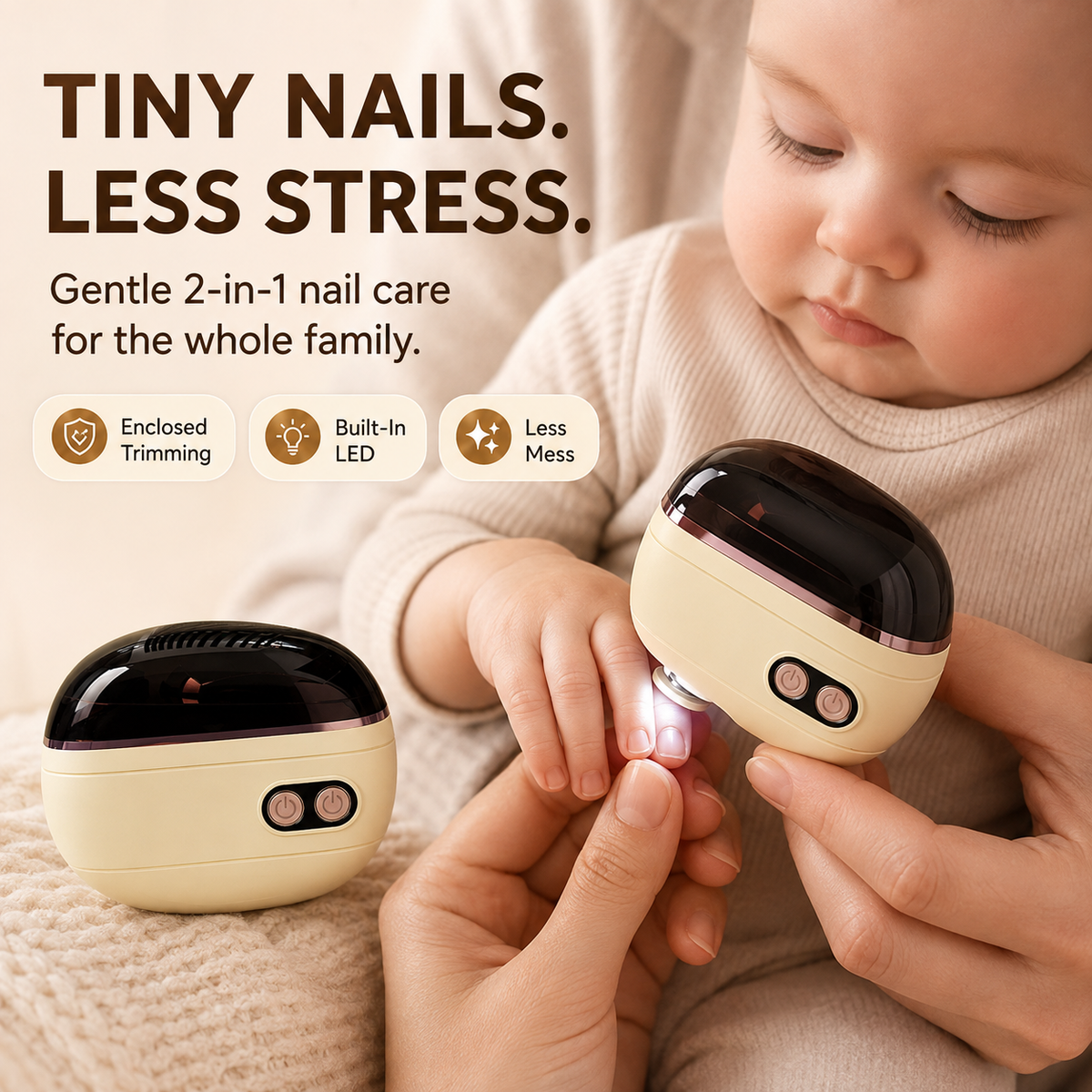 ⏰ 50% OFF Today Jurevon®2-in-1 Electric Nail Clipper & Polisher — Gentle Nail Care for Babies & Families