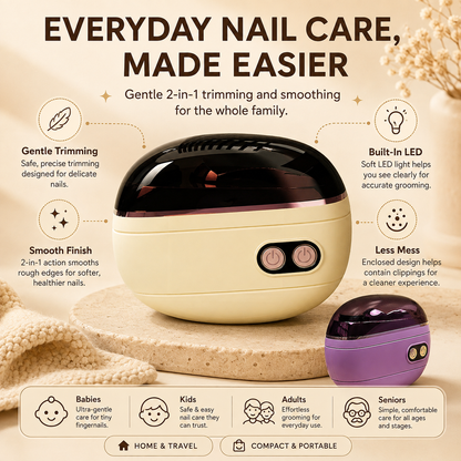 ⏰ 50% OFF Today Jurevon®2-in-1 Electric Nail Clipper & Polisher — Gentle Nail Care for Babies & Families