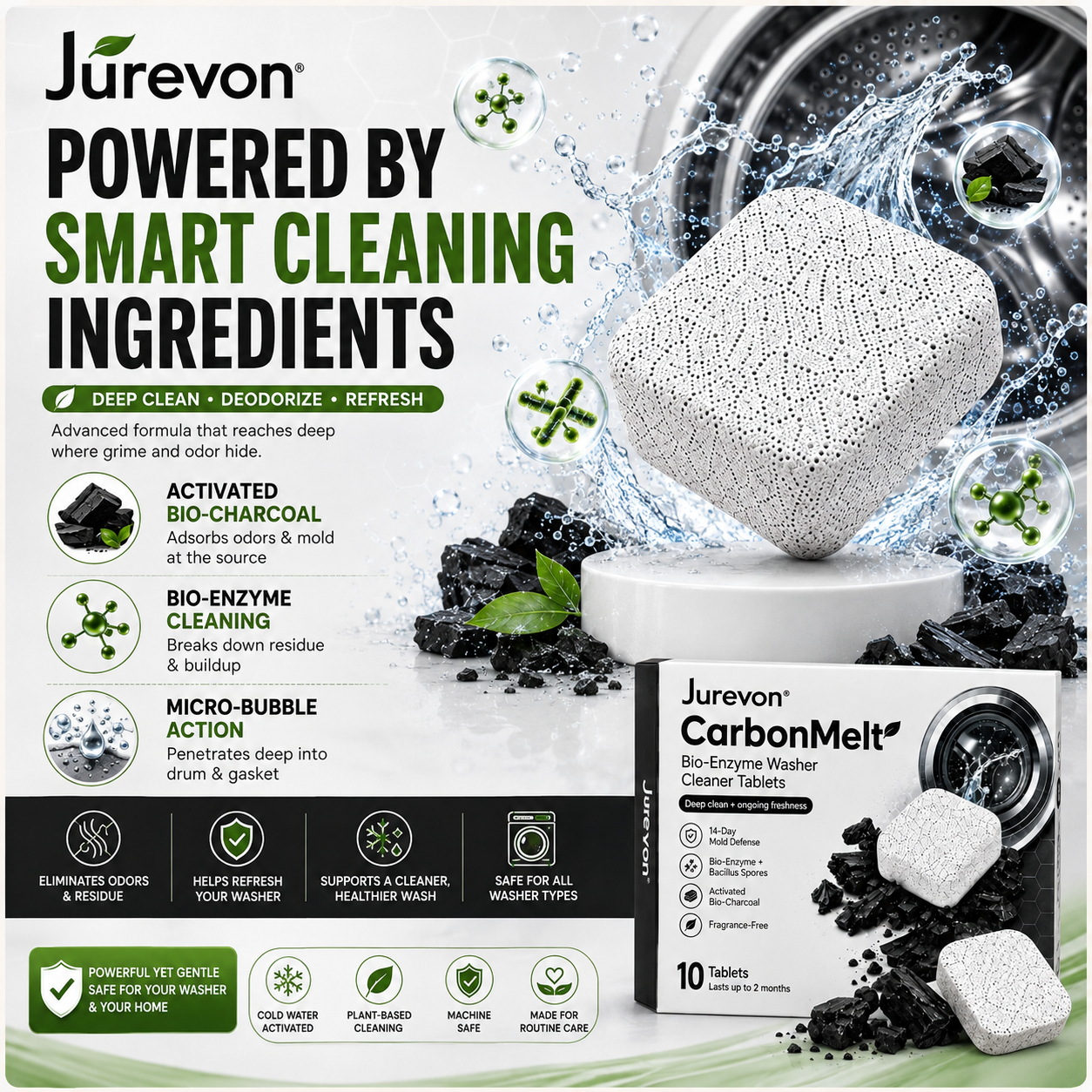 Jurevon® CarbonMelt Bio-Enzyme Washer Cleaner Tablets