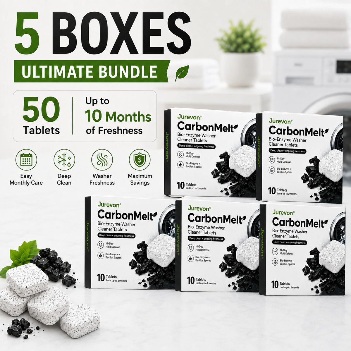 Jurevon® CarbonMelt Bio-Enzyme Washer Cleaner Tablets