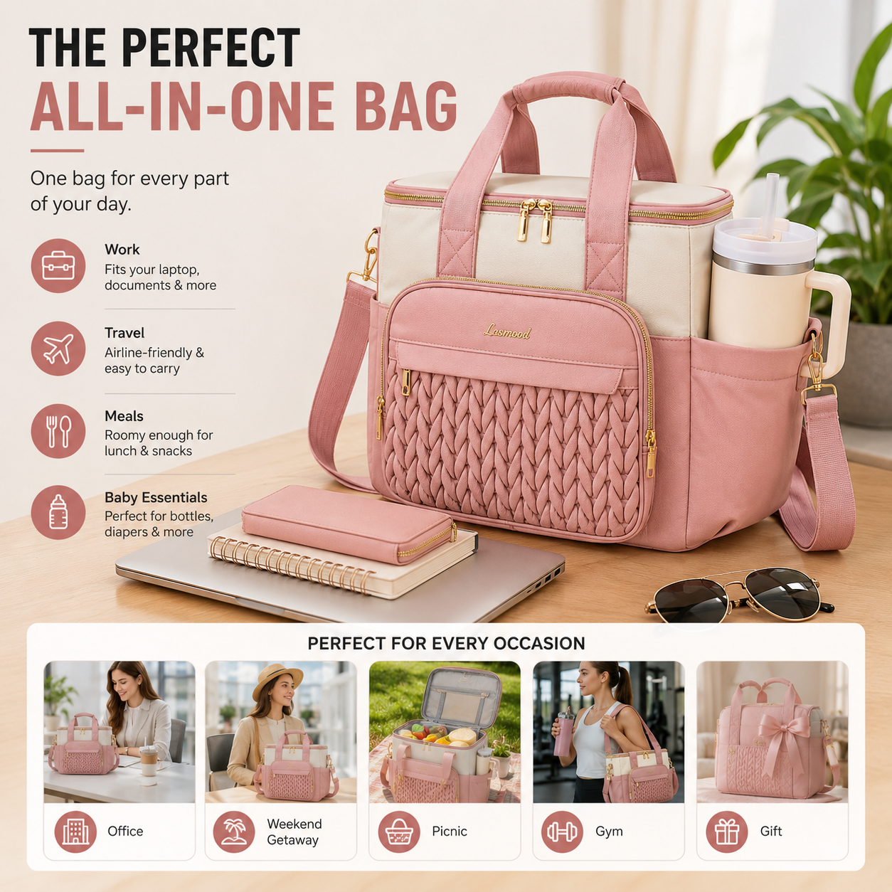 All-in-one insulated tote for work travel meals and everyday outings