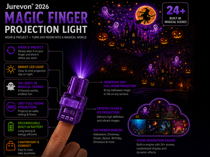 Jurevon® 2026 Halloween Magic Finger Projector – 24+ Spooky Scenes · 6 Magical Worlds