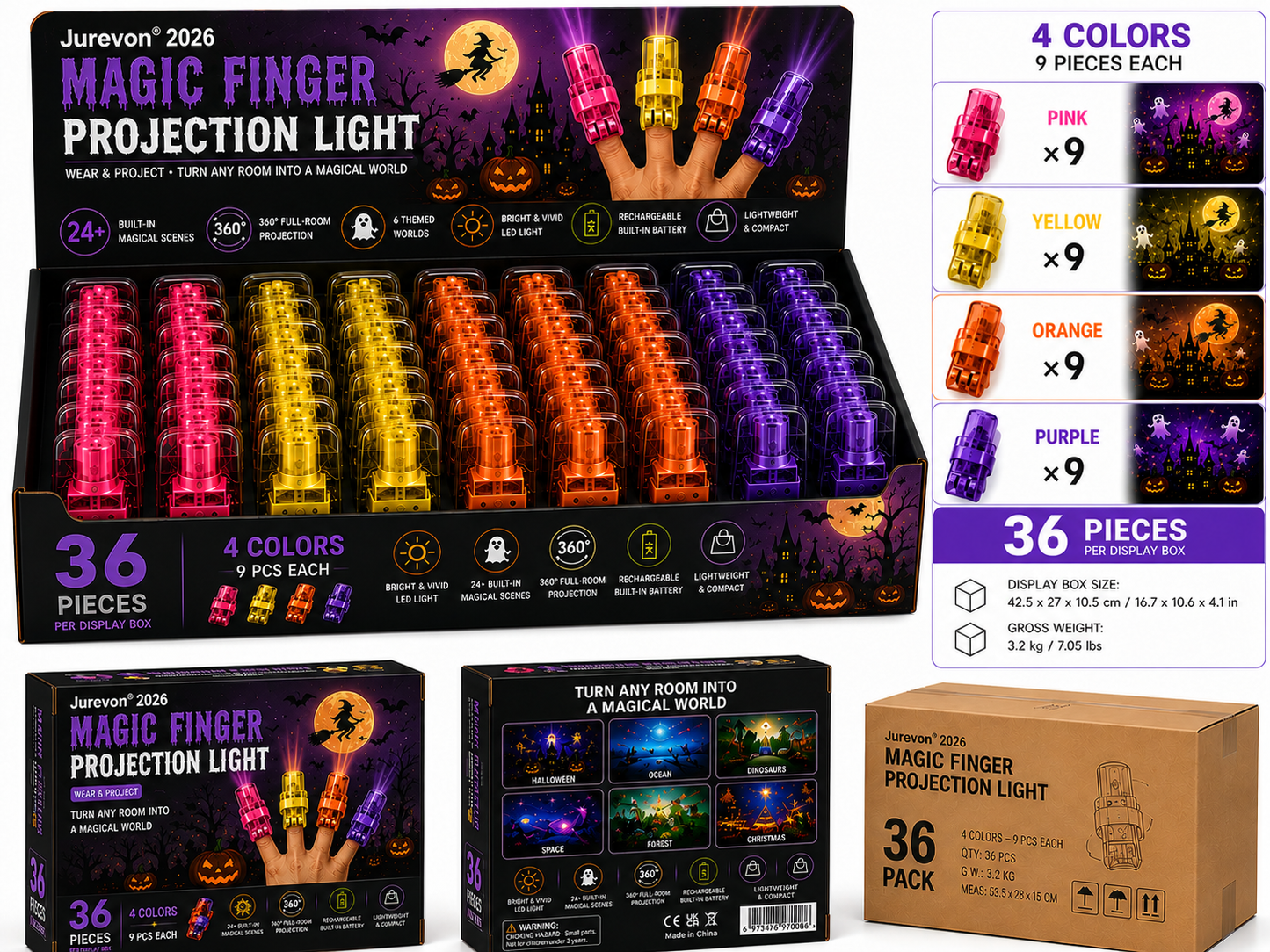 Jurevon® 2026 Halloween Magic Finger Projector – 24+ Spooky Scenes · 6 Magical Worlds