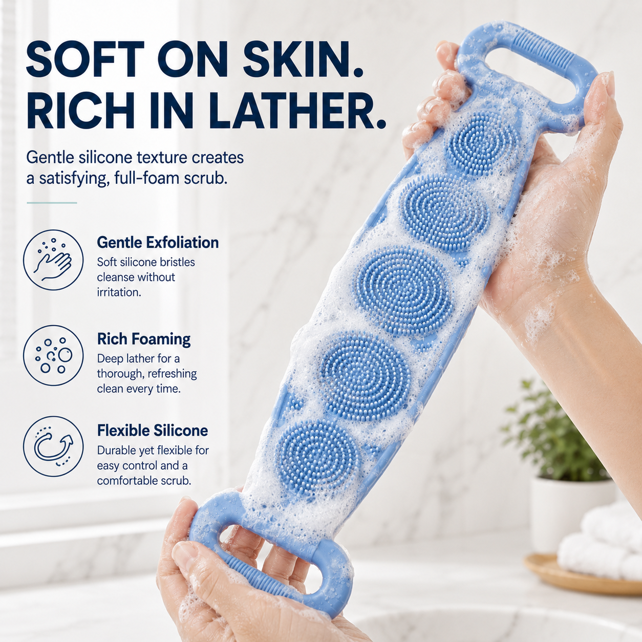 Ultra-Hygienic Silicone Back Scrubber & Massager – Gentle Exfoliation for Clear, Bacne-Free Skin
