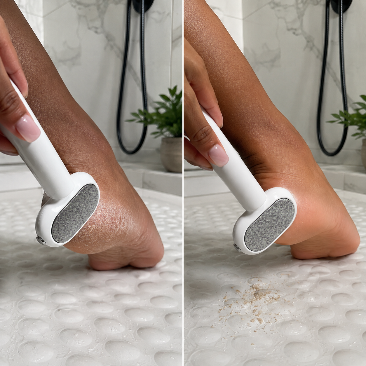 Foot exfoliating tool used in bathroom