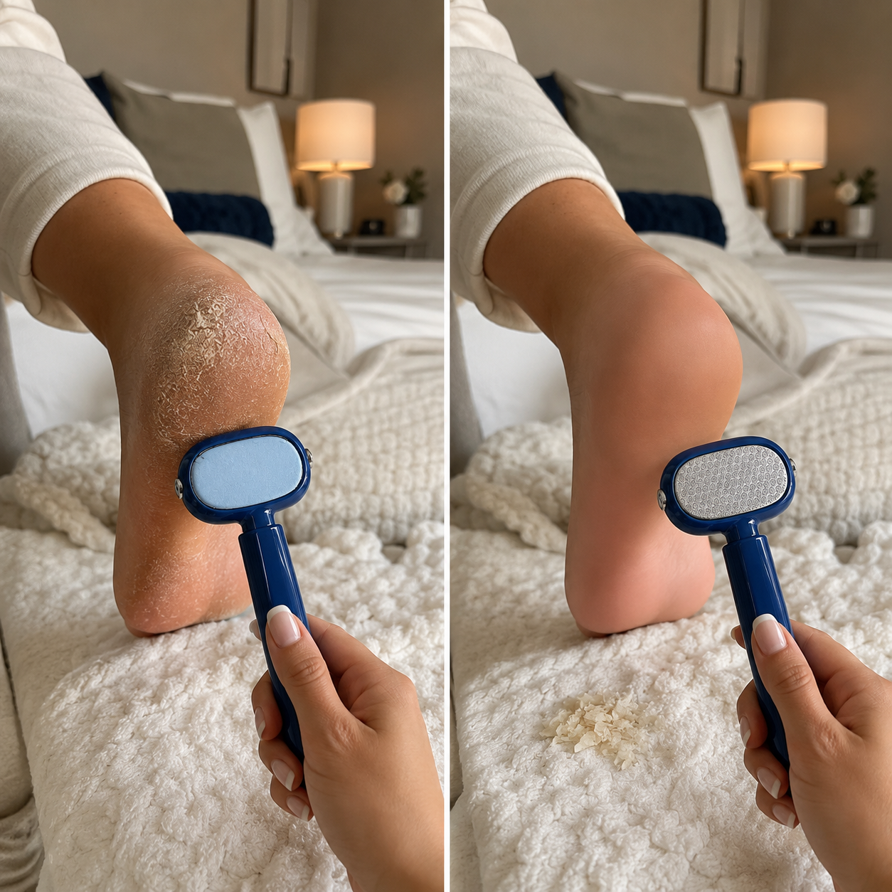 Reusable heel exfoliator on rough skin