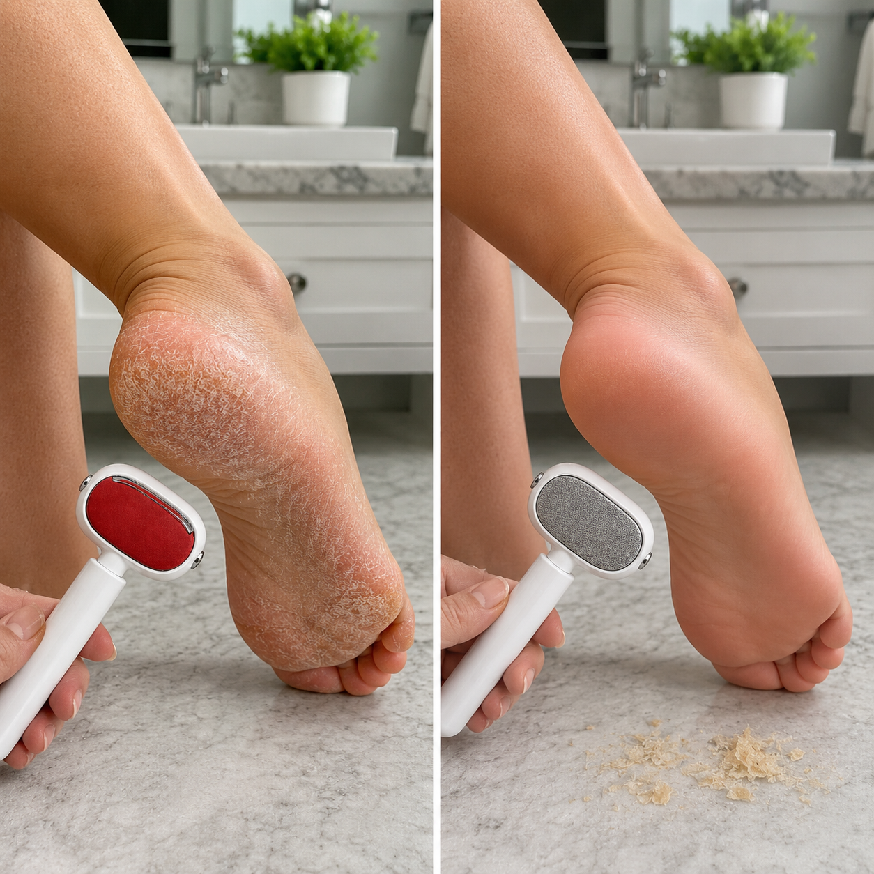 Ergonomic foot exfoliator used on heel
