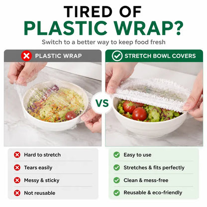 🏅 OFFICIAL 𝙅𝙪𝙧𝙚𝙫𝙤𝙣® STORE | 100PCS Stretch-to-Fit Food Covers for Bowls & Plates