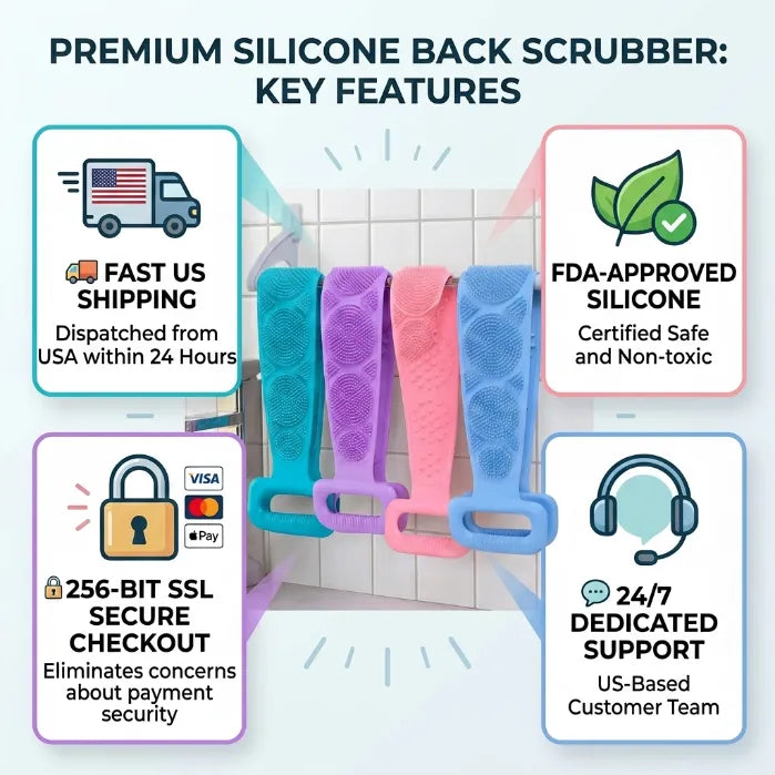 Ultra-Hygienic Silicone Back Scrubber & Massager – Gentle Exfoliation for Clear, Bacne-Free Skin