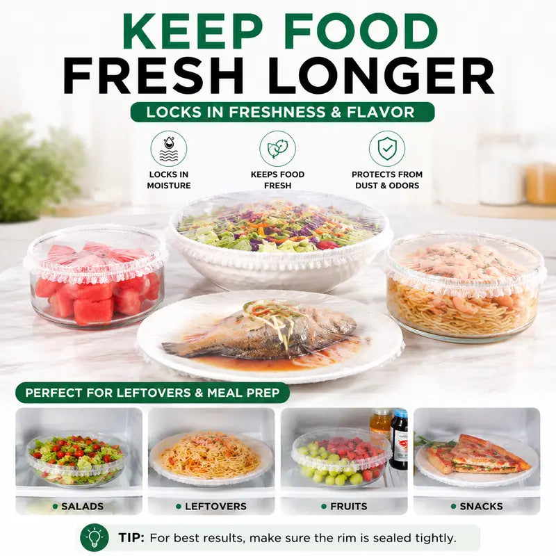 🏅 OFFICIAL 𝙅𝙪𝙧𝙚𝙫𝙤𝙣® STORE | 100PCS Stretch-to-Fit Food Covers for Bowls & Plates
