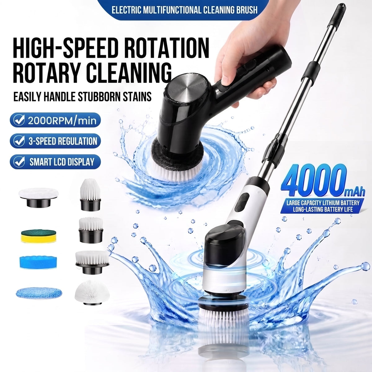 🌀 Jurevon® 9-in-1 Cordless Electric Spin Scrubber with 12–54" Extendable Handle for Bathroom, Kitchen & Floors ✨