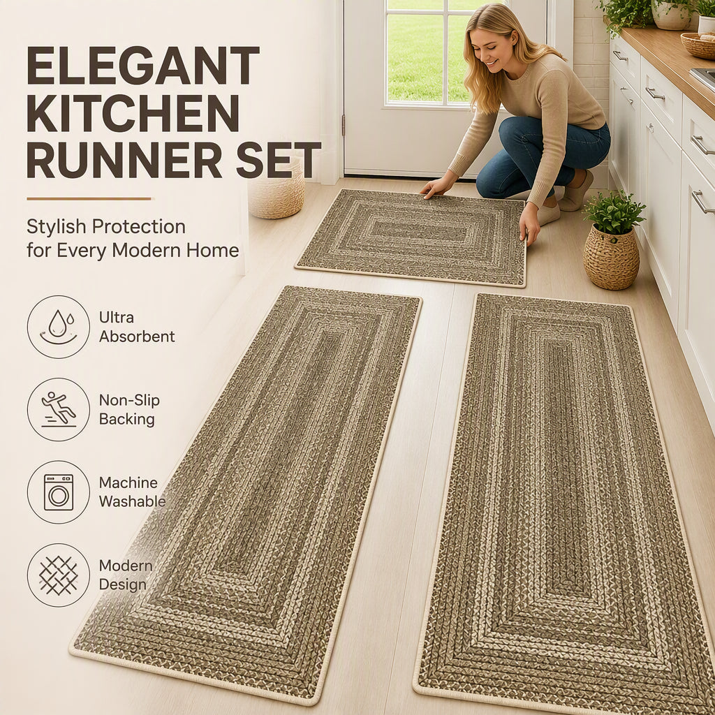 🍂 Elegant Woven Runner Rug – Durable Modern Non-Slip Runner for Hallway, Living Room, Kitchen & Entryway