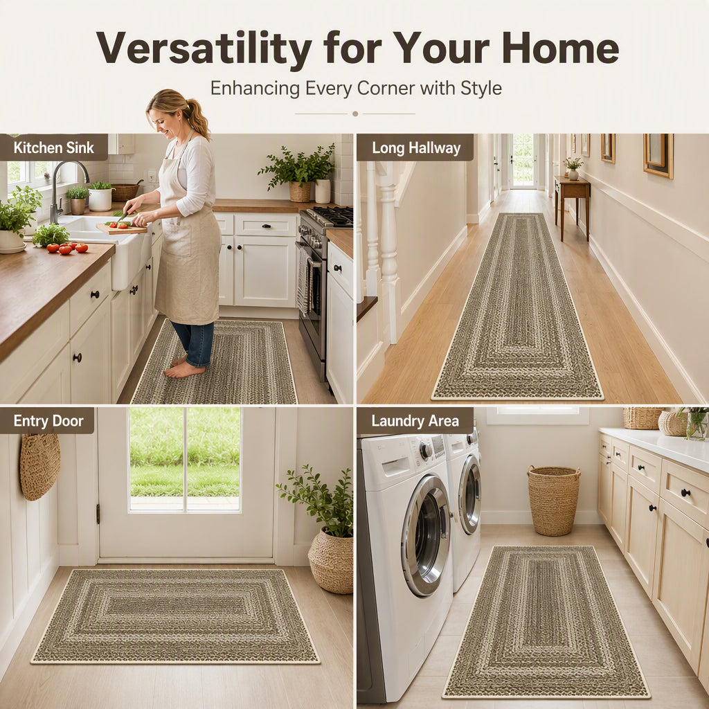 🍂 Elegant Woven Runner Rug – Durable Modern Non-Slip Runner for Hallway, Living Room, Kitchen & Entryway