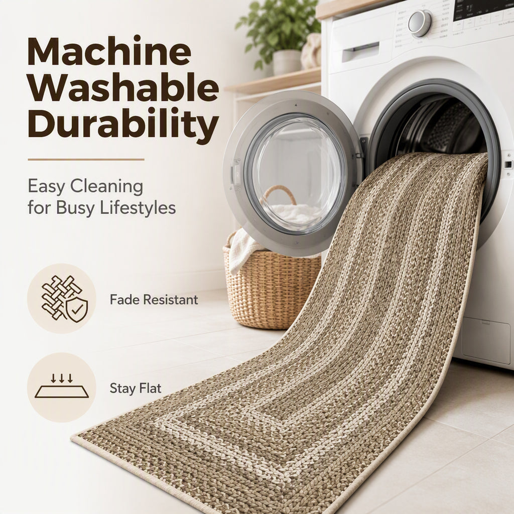 🍂 Elegant Woven Runner Rug – Durable Modern Non-Slip Runner for Hallway, Living Room, Kitchen & Entryway