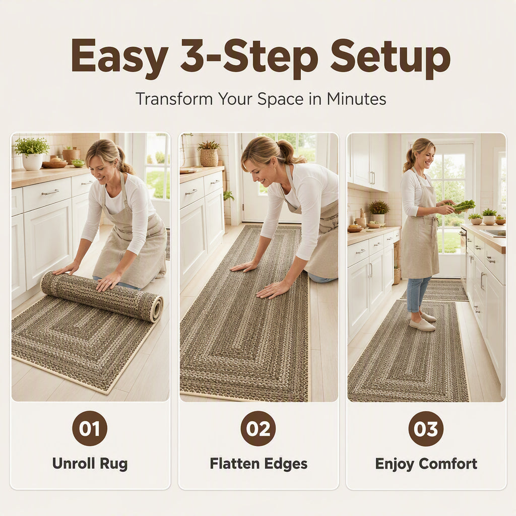 🍂 Elegant Woven Runner Rug – Durable Modern Non-Slip Runner for Hallway, Living Room, Kitchen & Entryway